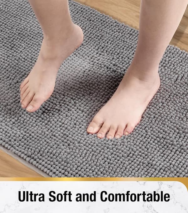 Chenille bademåtte, 60x40cm superabsorberende brusemåtte, skridsikker bademåtte, til bruser og badekar