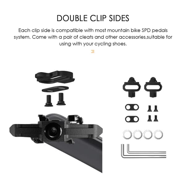 Dubbla Clip MTB-pedaler med klossar kompatibla med SPD-system för mountainbikes