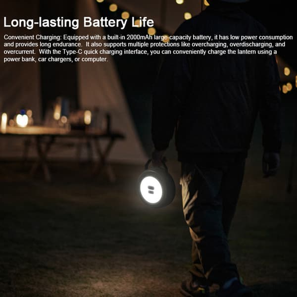 Bærbar 2-i-1 LED-campinglanterne med vandtæt snorlys og 7 lystilstande