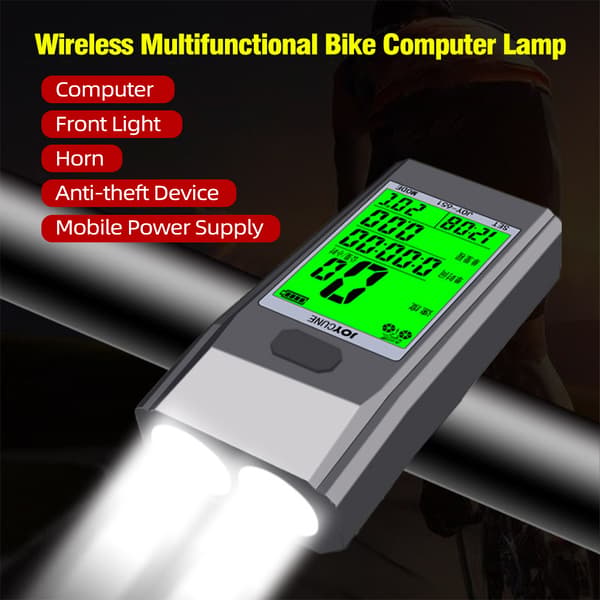 Trådløs cykelcomputer med speedometer, LED-forlygte og vibrationsalarm 4600mAh