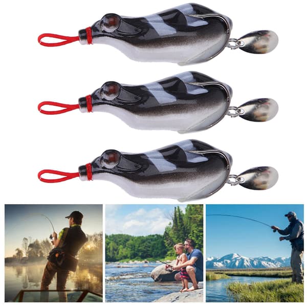 3 st mjuka simulerade drag med paljetter 5,5 cm #2 dubbelkrok i kolstål