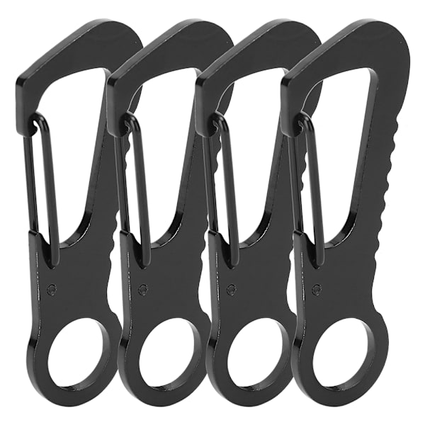 4 stk. multifunktionel D-ring karabinhage i rustfrit stål til klatring, flaskeåbner, nøglering, sort