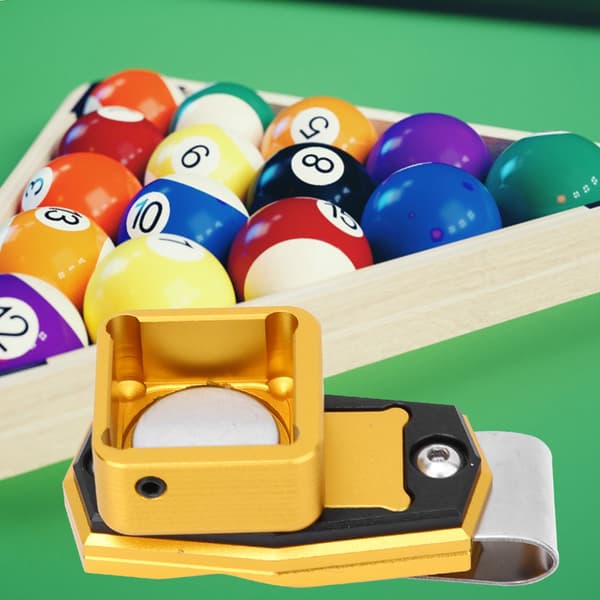 Bärbart biljardkritfodral med fast klämma, mini tillbehörslåda i aluminium, snookerpool, guld