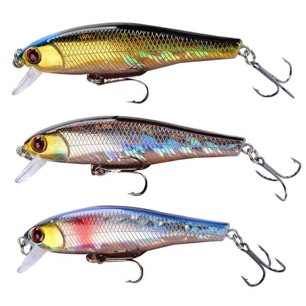 3 stycken hårda beten 3D Crank Sinking Baits med trekrokar 8,5 cm 9,2 g