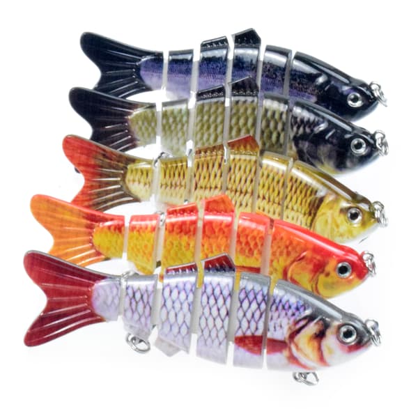 Lixada 5 fiskedrag för bas 6 segment Swimbait sjunkande bete med förvaringslåda