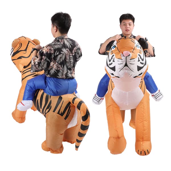Oppblåsbar tigerkostyme med vifte, middels størrelse, polyester, morsomt for bursdagsfester