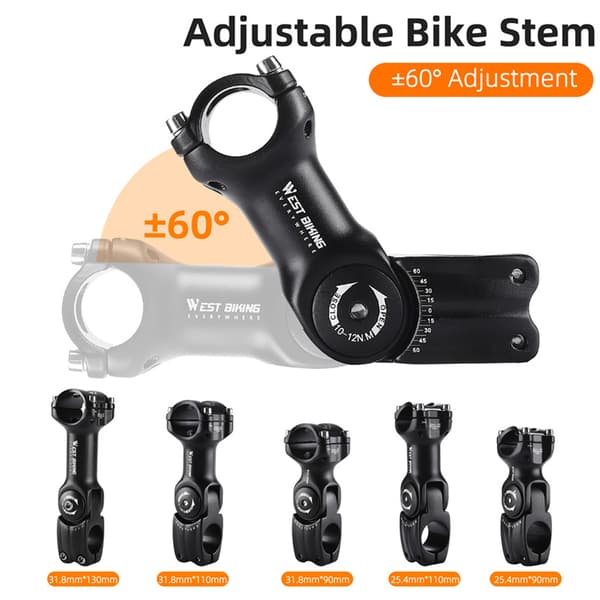 Justerbar Cykelstyrnav, 60° Vinkel, Aluminiumslegering, Riser Adapter