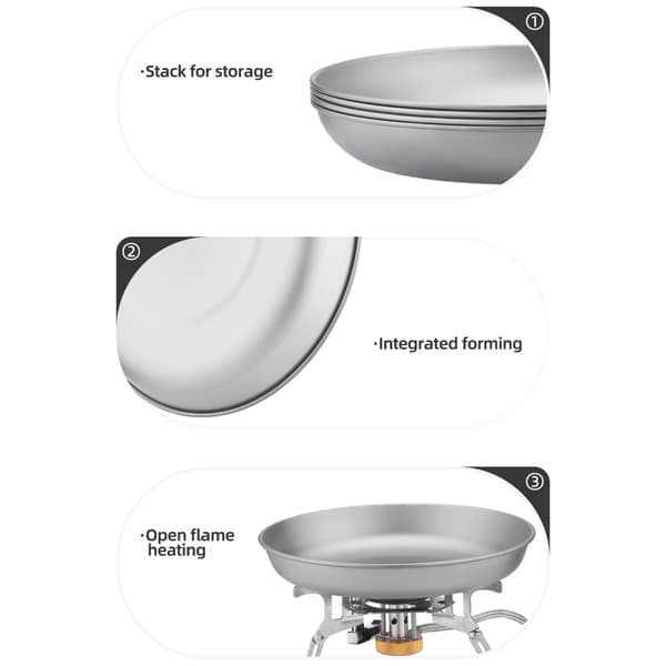 Ultralätt campingtallrikset i titan med integrerade bestick för grill och sallader