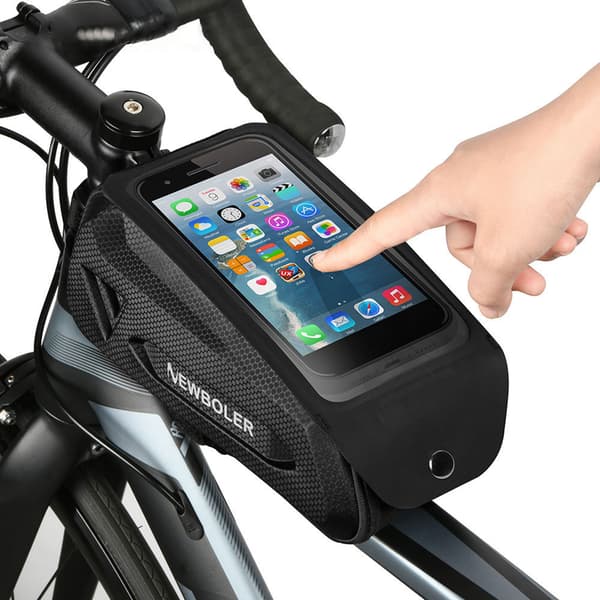 Vandtæt cykelfrontrammetaske med telefonholder til touchskærmstelefoner op til 7,2 tommer