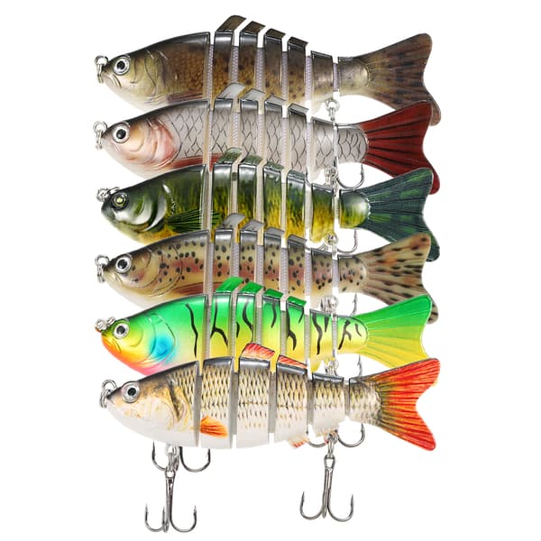 Ledad fiskedrag med 7 segment, hårt drag med verklighetstrogna 3D-krokar för abborre och gädda