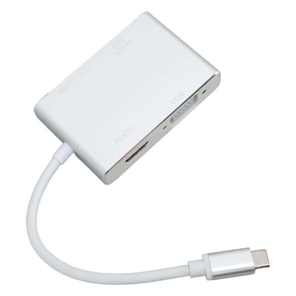 4-i-1 USB-C Hub, Type-C til HD Multimedia Adapter, DVI, VGA, USB 3.1 Interface med opladning