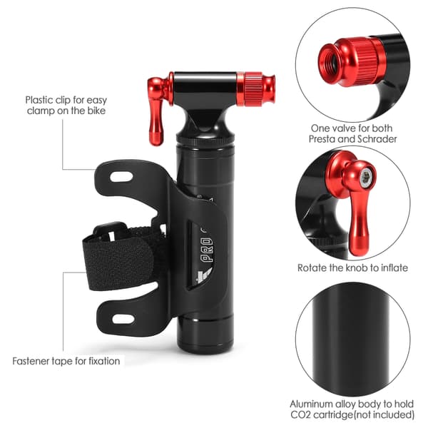 Kompakt CO2 Manuell Cykelpump Kompatibel med Presta Schrader Ventiler (Patron Ingår Ej)