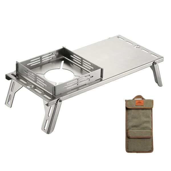 Lite bærbart sammenleggbart campingbord, rustfritt stål, 5 kg lastekapasitet, med oppbevaringspose