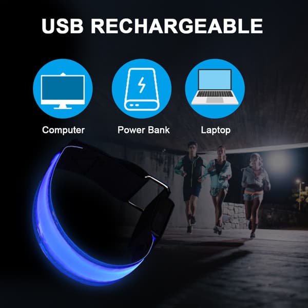 Oppladbart USB LED-armbånd for nattløping, sikkerhet, sykling, justerbart