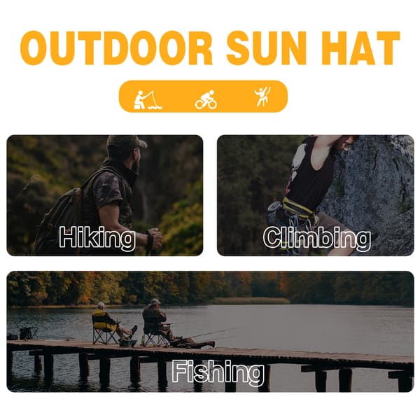 Solhatt med bred 9 cm brem, UV-beskyttelse, sammenleggbar for fiske, fotturer, camping.