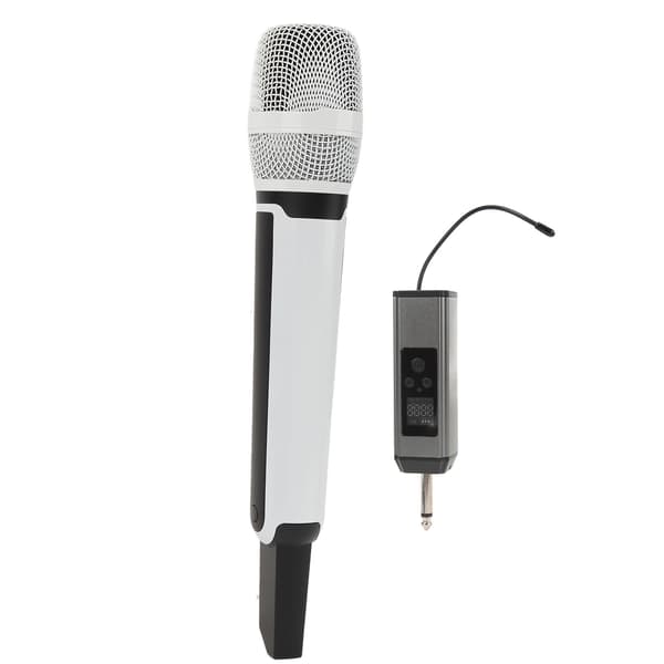 UHF trådløs mikrofon, metal, dynamisk kardioid støjreduktion, til karaoke, stabil transmission, hvid
