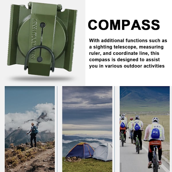 Multifunktionelt udendørs foldekompas til camping og trekking med LED-lys til navigation og overlevelse