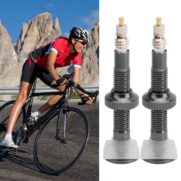 1 par 52 mm forlænget Presta-ventil til slangeløs cykelfælg, MTB aluminiumslegering, sort