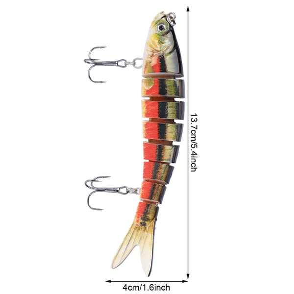 Styv plastfiskedrag 13,7 cm 8 sektioner sjunkande wobbler med krokar för bas JM034-4