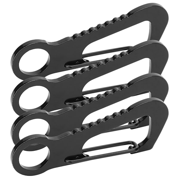 4 stk. multifunktionel D-ring karabinhage i rustfrit stål til klatring, flaskeåbner, nøglering, sort