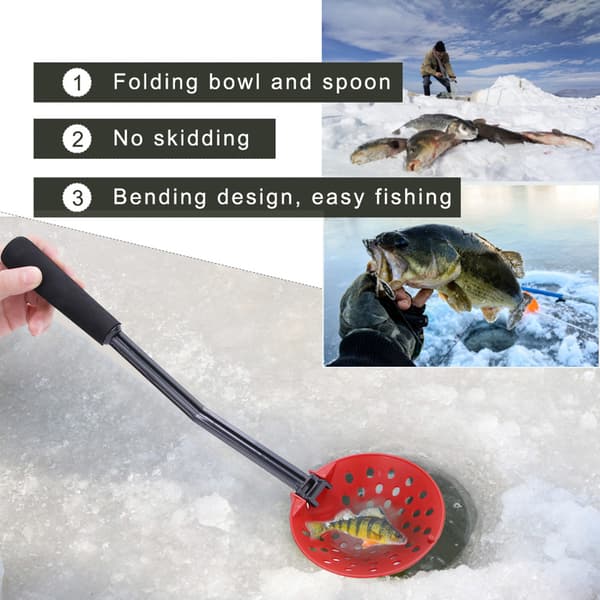 2 st vinterfiskeskopa, vikbar, halkfri, röd plast, för isfiske