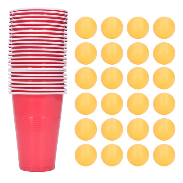 Beer Pong Spilsæt 24 stk. PP-kopper og plastikbolde til universitetsfester, jul, helligdage