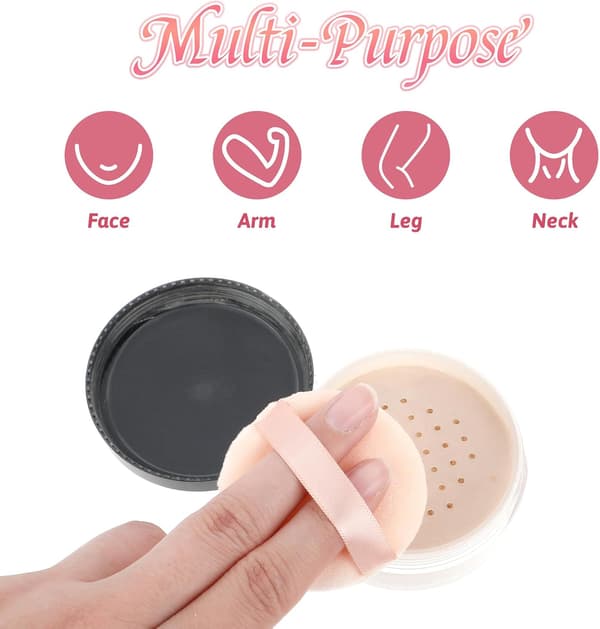 Set med 6 runda puderpuffar - Bomull - Sammet - För löst och pressat puder - Rougeapplikator (beige)