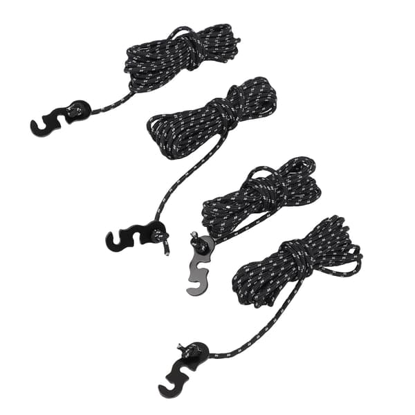 4 stk. nylon campingreb 3 m med justerbar reflekterende stribe til telt og markise - sort