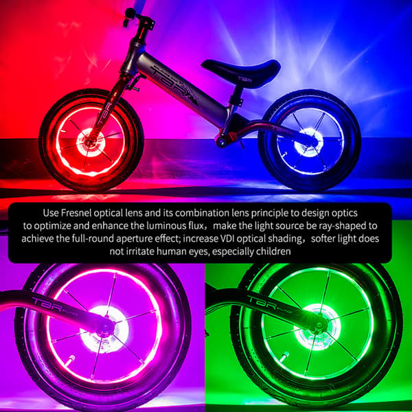 LED Cykelhjullys, 7 Farver, 18 Tilstande, Genopladeligt, til Børnebalancykel.