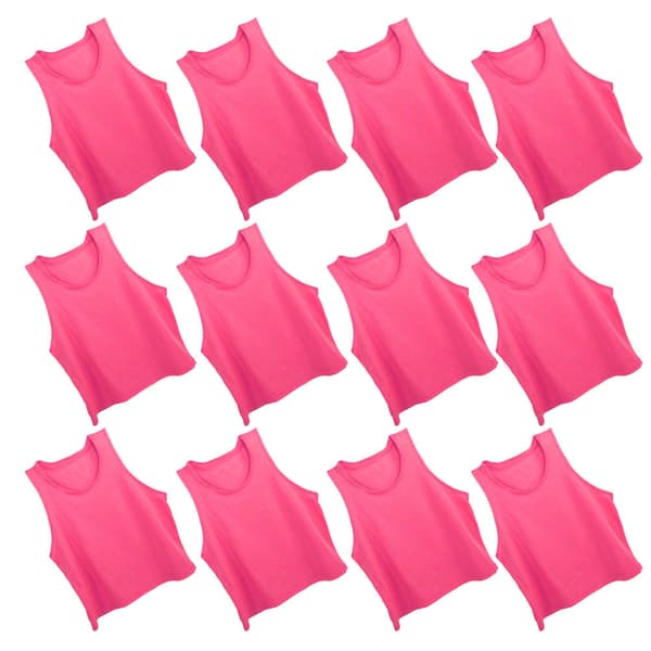 12 Børnefodboldtræningsveste, åndbart net, rød-pink, én størrelse