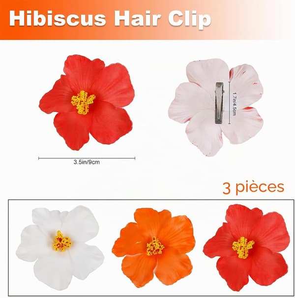 Set med 3 hawaiianska blomhårklämmor - Hibiskus för kvinnor, för semestern och strandfester