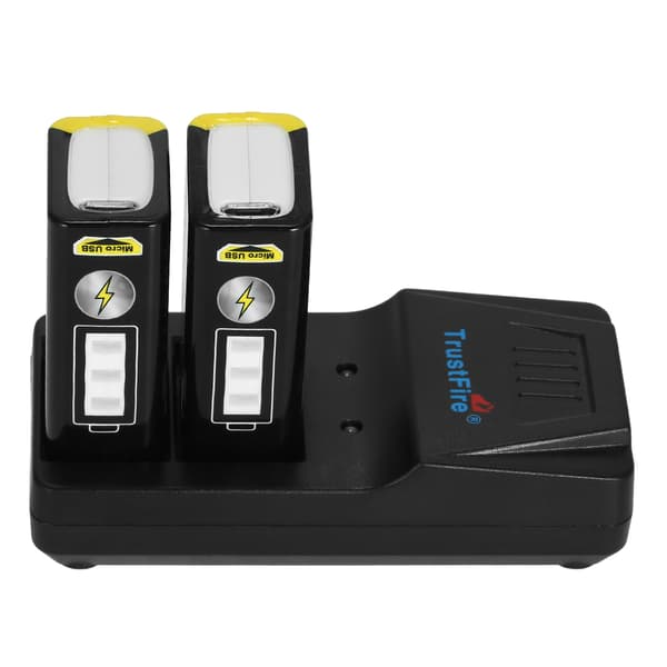 Smartlader for 9V litiumbatterier med mikro-USB-grensesnitt og bærbar LED-lampe