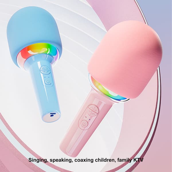 Bærbar trådløs Bluetooth-mikrofon med 5 omgivende lystilstande til sang, pink