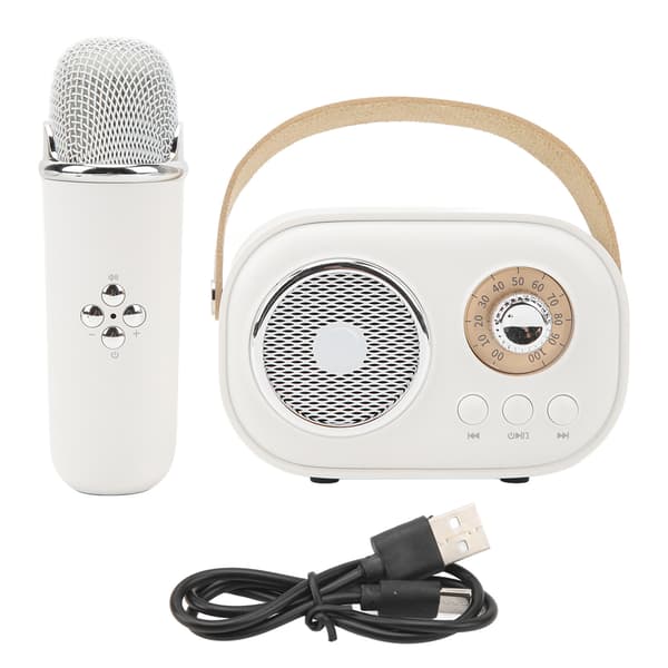 Bærbar karaokemaskine med Bluetooth-højttaler og mikrofon til hjemmefester - Hvid