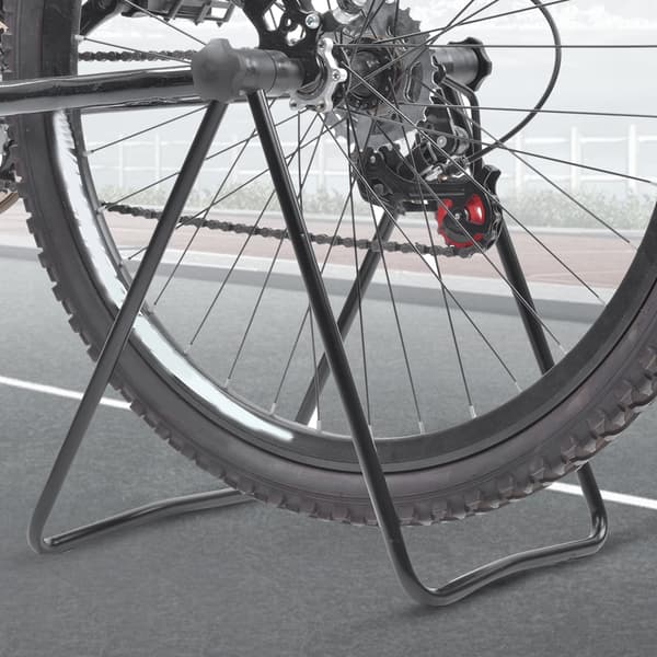 U-formet cykelstativ lavet af tyndvægget sort stålrør, stabilt til parkering.
