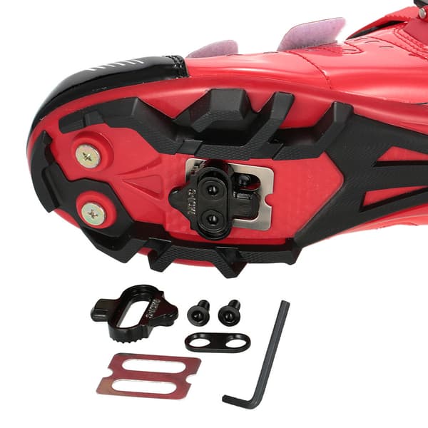 Sæt med 2-hullers MTB pedal klamper til Shimano SPD pedaler med unbrakonøgle og tilbehør.