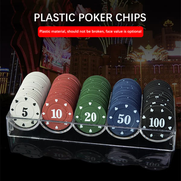 100 plastik pokerchips med æske til spil og matematikøvelse, tælling, spil, legetøj