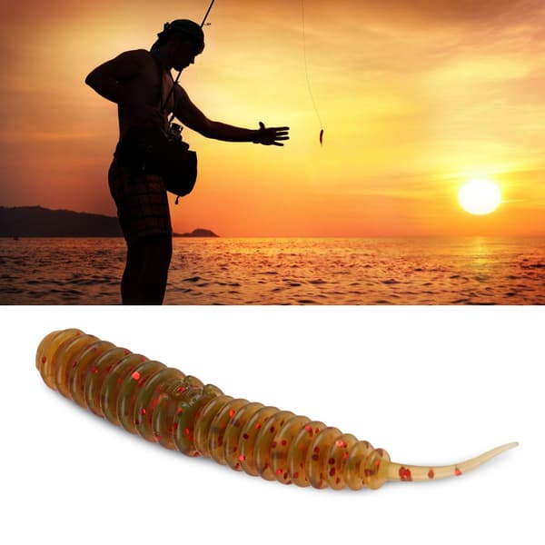 20 st mjuka maskar verklighetstrogen fiskedrag set tillbehörslåda (brun)