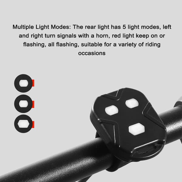 LED sykkelbaklys med blinklys, fjernkontroll, 5 moduser og vanntett