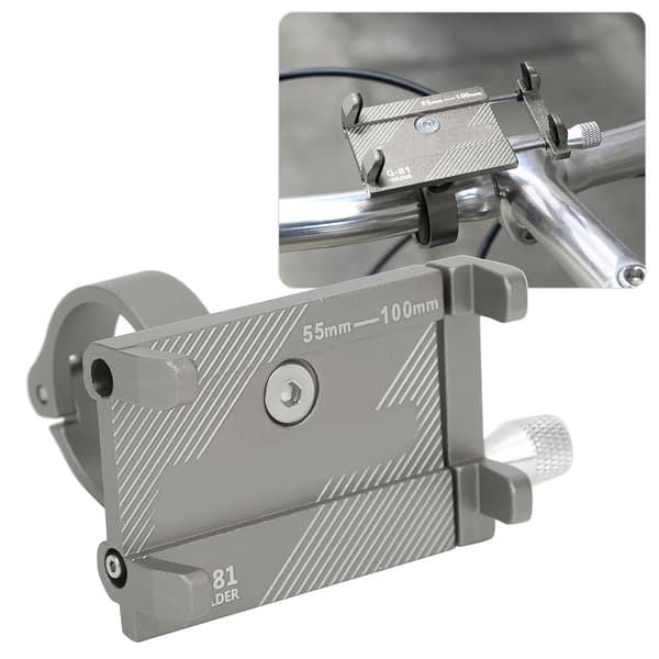 Justerbar cykeltelefonholder i aluminiumslegering med navigation og sikker montering, titaniumfarve