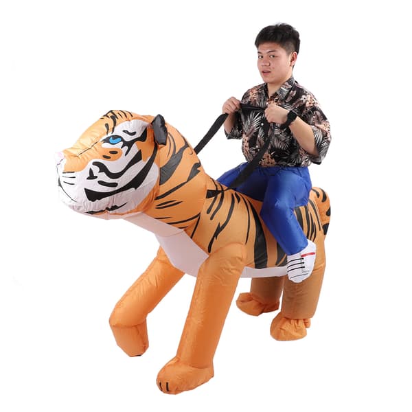 Oppblåsbar tigerkostyme med vifte, middels størrelse, polyester, morsomt for bursdagsfester