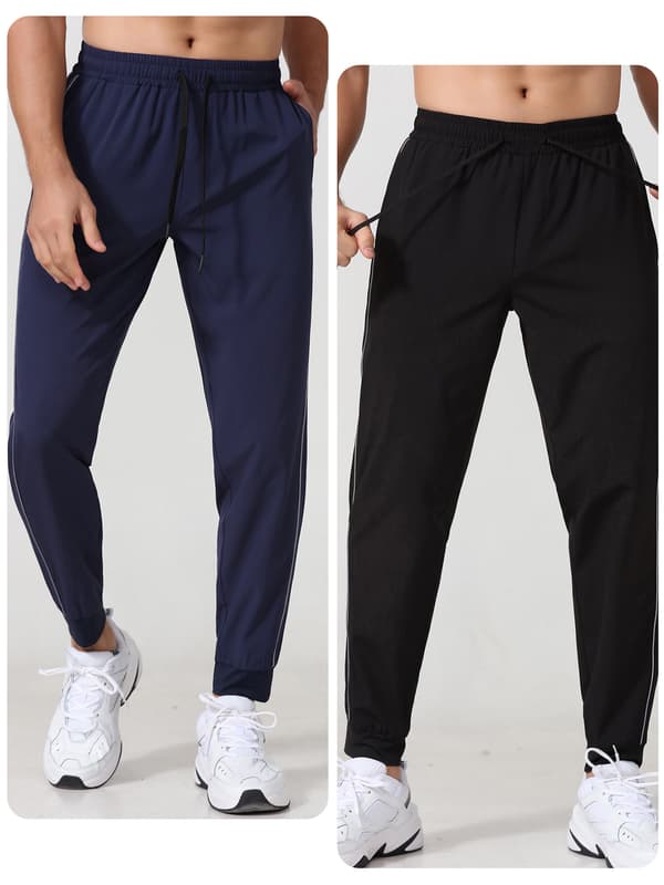 Joggebukse for menn med refleksstriper, lommer og elastisk linning for løping og trening