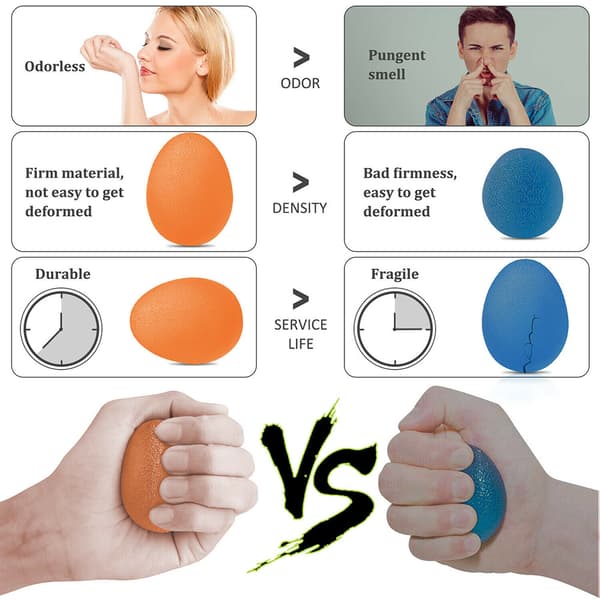 5 st äggformade greppbollar för hand- och fingerövningar, styrketräning och stresslindring