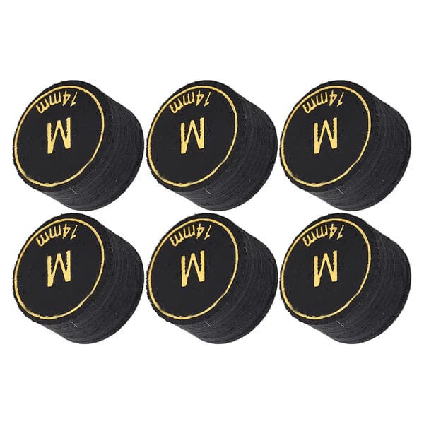 6 Professionelle Flerlags Billardkø-spidser 14 mm Erstatning til Billard og Snooker PU Sort