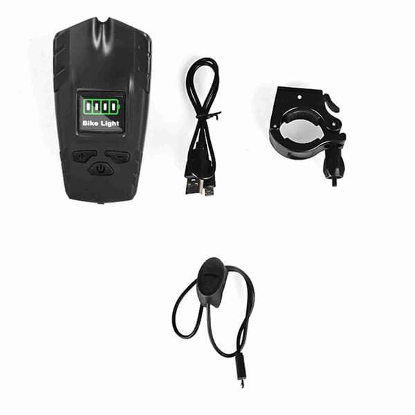 Sykkellys med horn, vanntett, 2000mAh, med batteridisplay, IP6