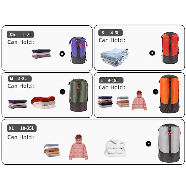 5-pack Lättviktig Vattentät Kompressionspåse i Polyester för Camping, Vandring, Backpacking