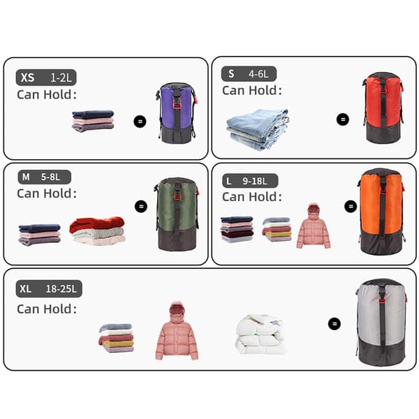 5 stk. letvægts vandtæt polyester kompressionspose til camping, vandreture, backpacking