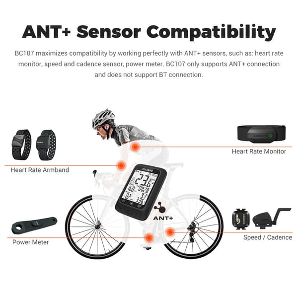 Coospo Cykelcomputer Trådløs GPS Cykel Speedometer Skridttæller ANT+ BT 5.0 Strava IP67