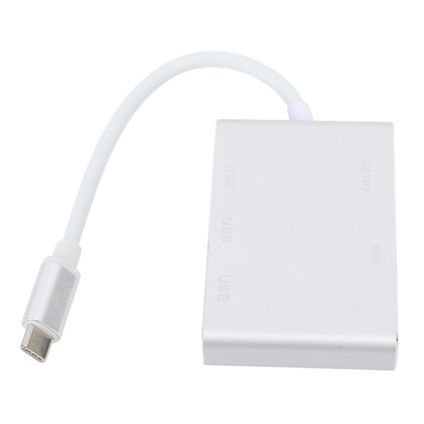 5-i-1 USB-C Hub med USB 3.0, VGA, HD Multimedia Interface til bærbar computer, computer og mobiltelefon - Sølv