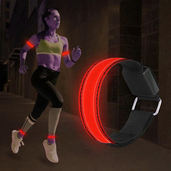 4 stk. reflekterende USB-lysende armbånd for løping og utendørssport